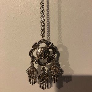 Long Silver Boho Chandelier Necklace